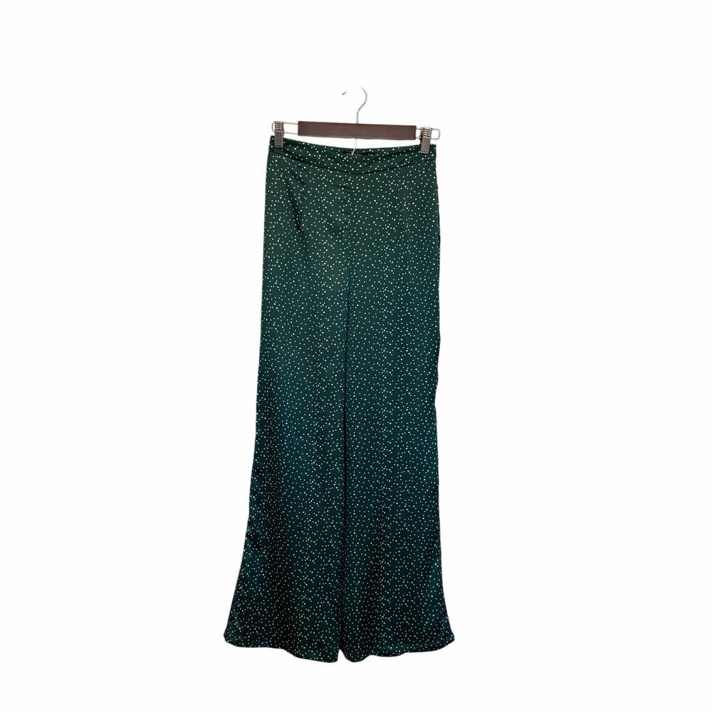 NWT Nasty Gal Green Polka Dot Satin Two Piece Set Crop Top & Wide Leg Pants - Picture 2 of 10